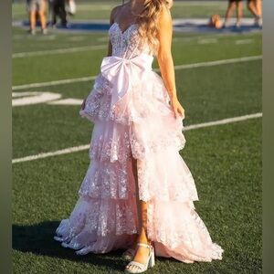 Elegant Pink Lace Tiered Dress